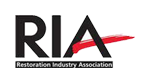 The logo for the restoration industry association is black and red.