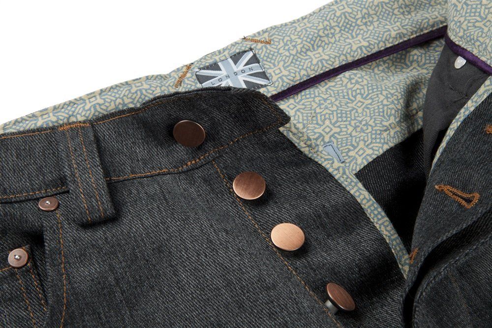 A close up of a pair of jeans with buttons on them