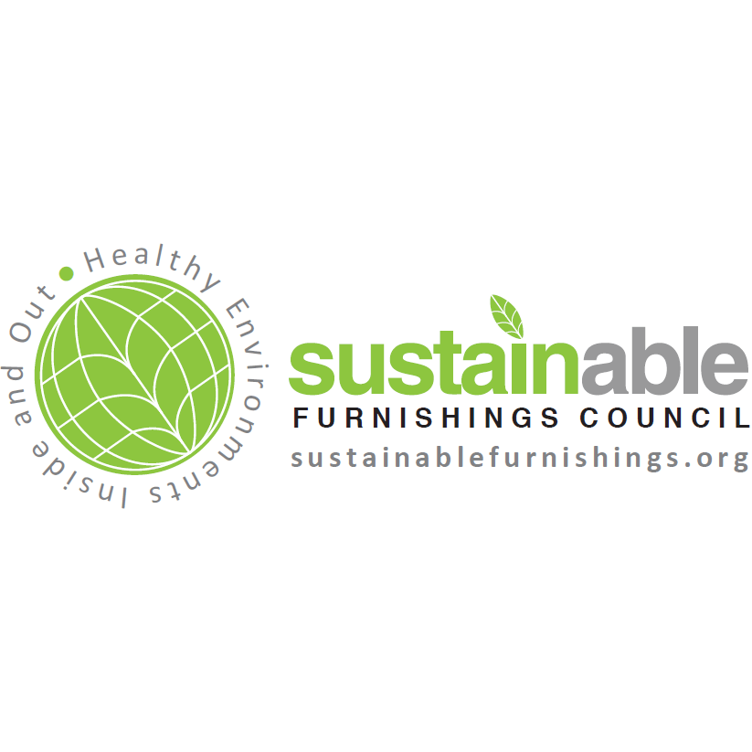 The logo for the sustainable furnishings council is a green globe with leaves on it.
