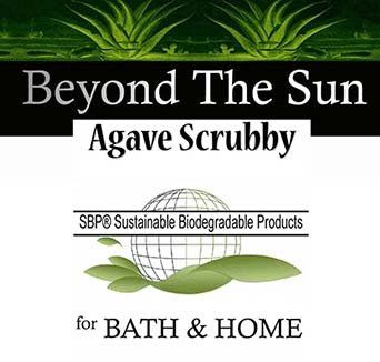 A logo for beyond the sun agave scrubby for bath and home