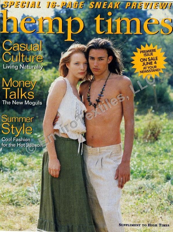 A man and a woman are on the cover of a magazine called hemp times