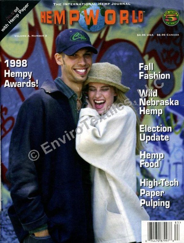 A man and woman are on the cover of a magazine called hemp world