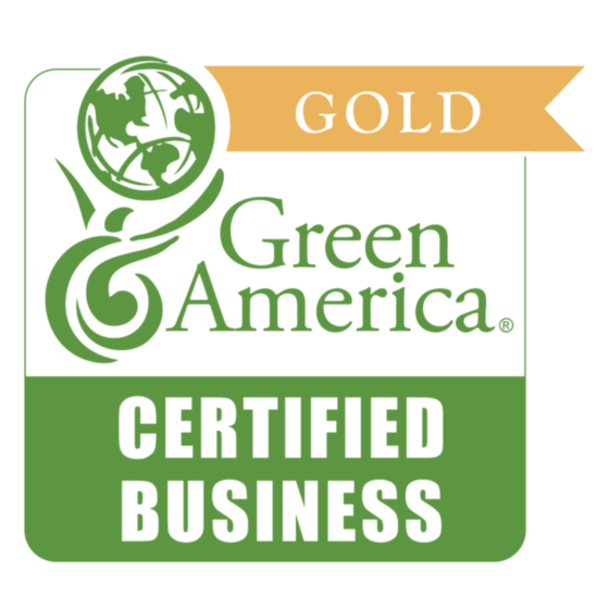 A gold certified business logo for green america