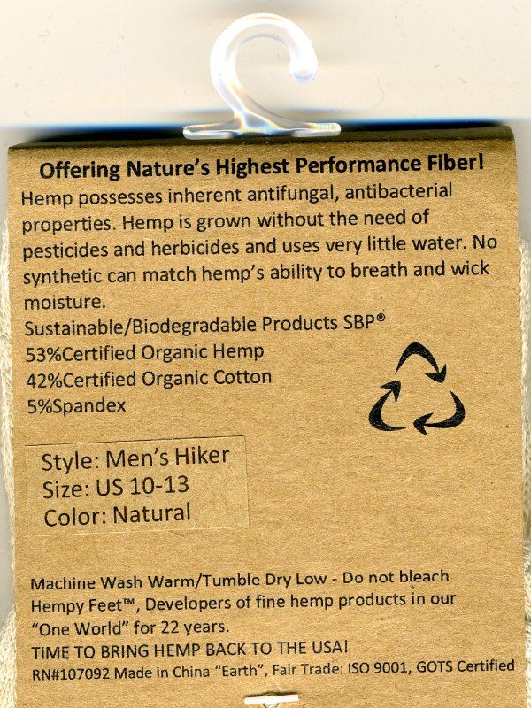 The back of a package of men 's hiking socks.