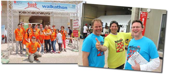 Chubu Walkathon volunteers sporting colorful T-shirts