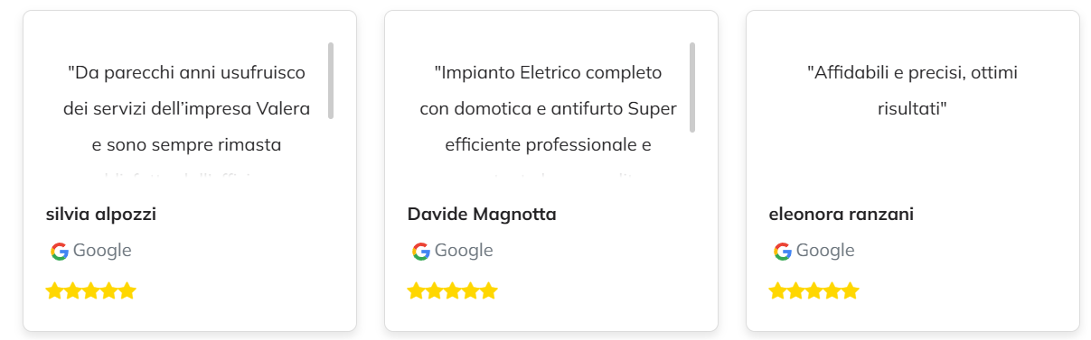 Tre recensioni Google con valutazione a stelle.