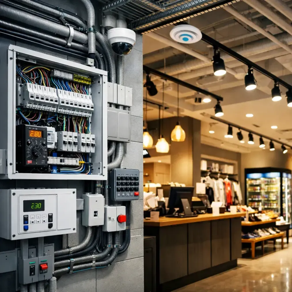 Operaio edile con i guanti che tiene in mano un fascio di fili colorati sopra i tubi di conduttura.