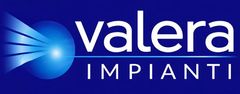 Logo per Valera Impianti, caratterizzato da una sfumatura blu con una sfera che emette luce bianca, testo bianco.