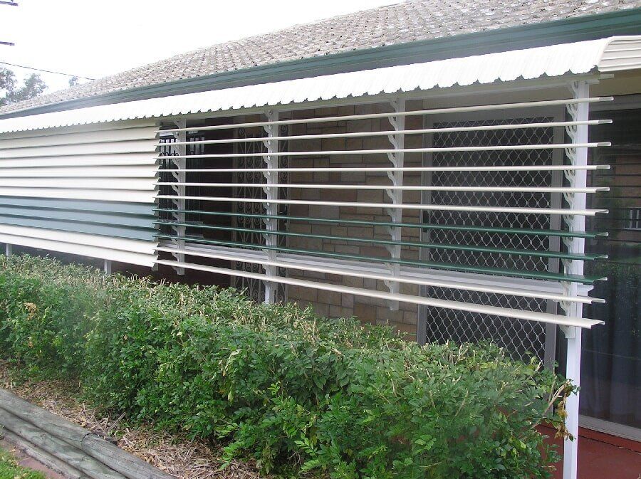 Aluminium Louvre Awning In Green & White Combination in Mackay