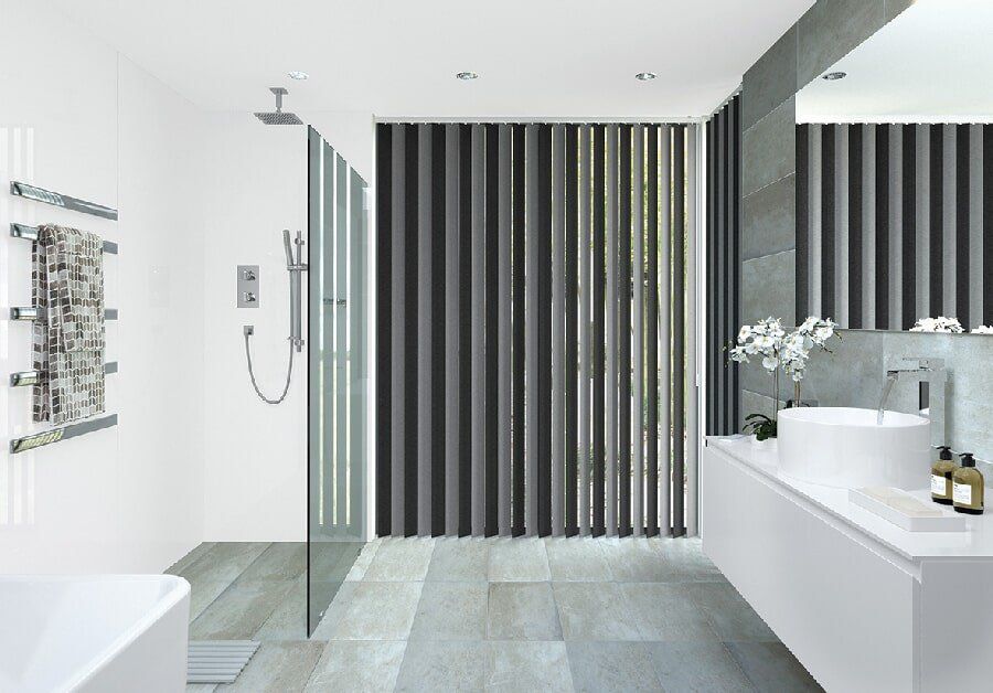 Black Vertical Blinds Installed in A Bathroom | Vertical Blinds in Mackay