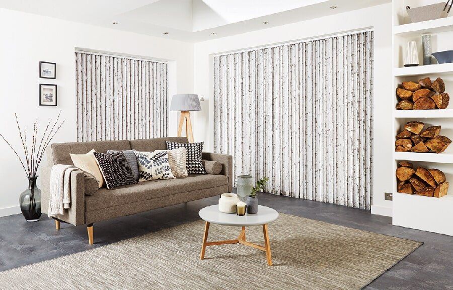 Gray Stripes Vertical Blinds a Living Room| Vertical Blinds in Mackay