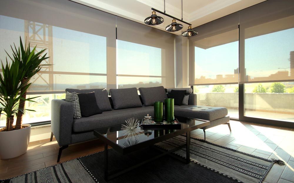 Living Room With Custom Roller Blinds