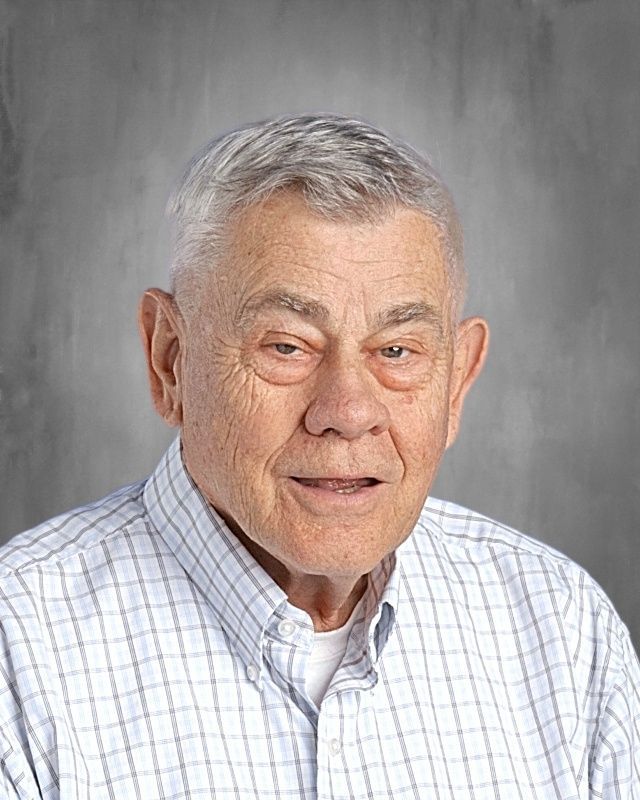 Older white man in a light blue button-down shirt, gray hair, looking at the viewer against a gray background.