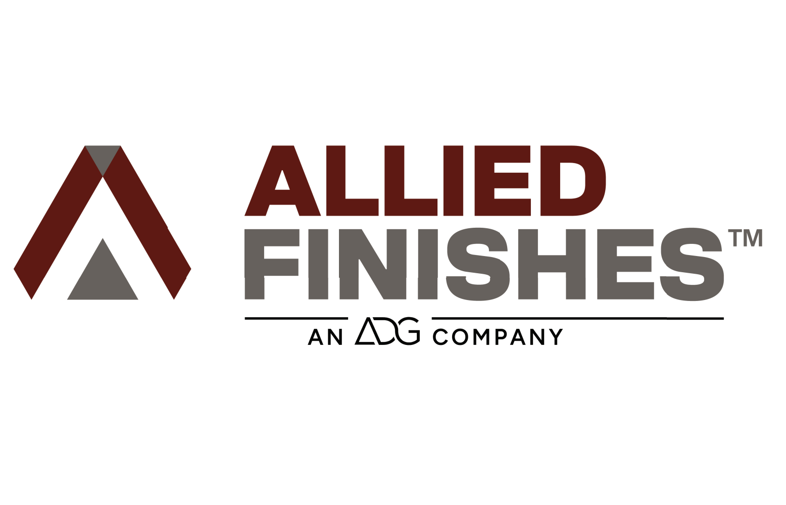 Logo for Allied Finishes, a company, featuring an abstract A-shaped graphic in burgundy and gray, text reads 'ALLIED FINISHES' and 'AN ADG COMPANY'.