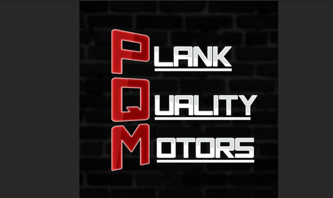 Logo for PQ Motors: red letters PQM stacked on left, with