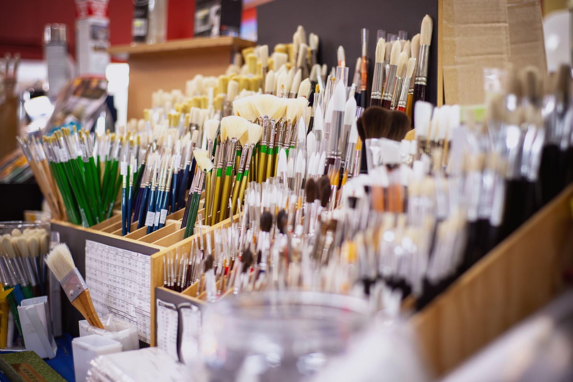 A variety of brushes in a store. A variety of brushes in a store.