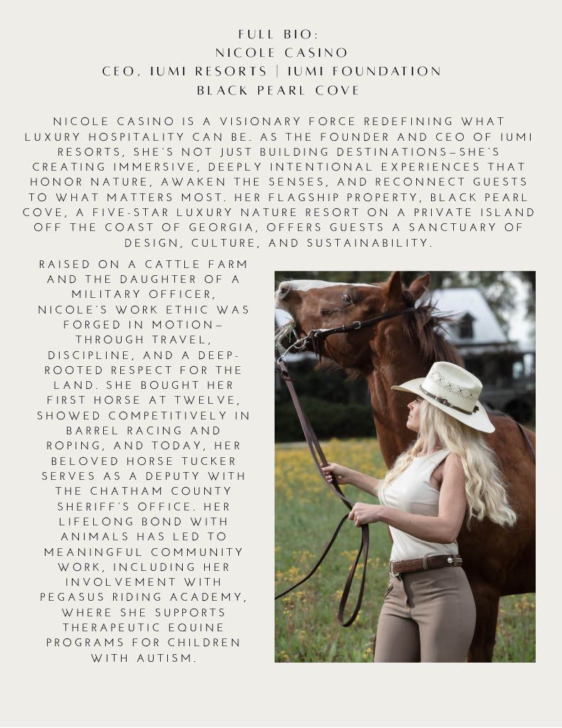 Woman in cowboy hat holding horse reins in field, text on top.