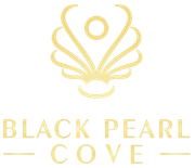 Gold logo: seashell design above
