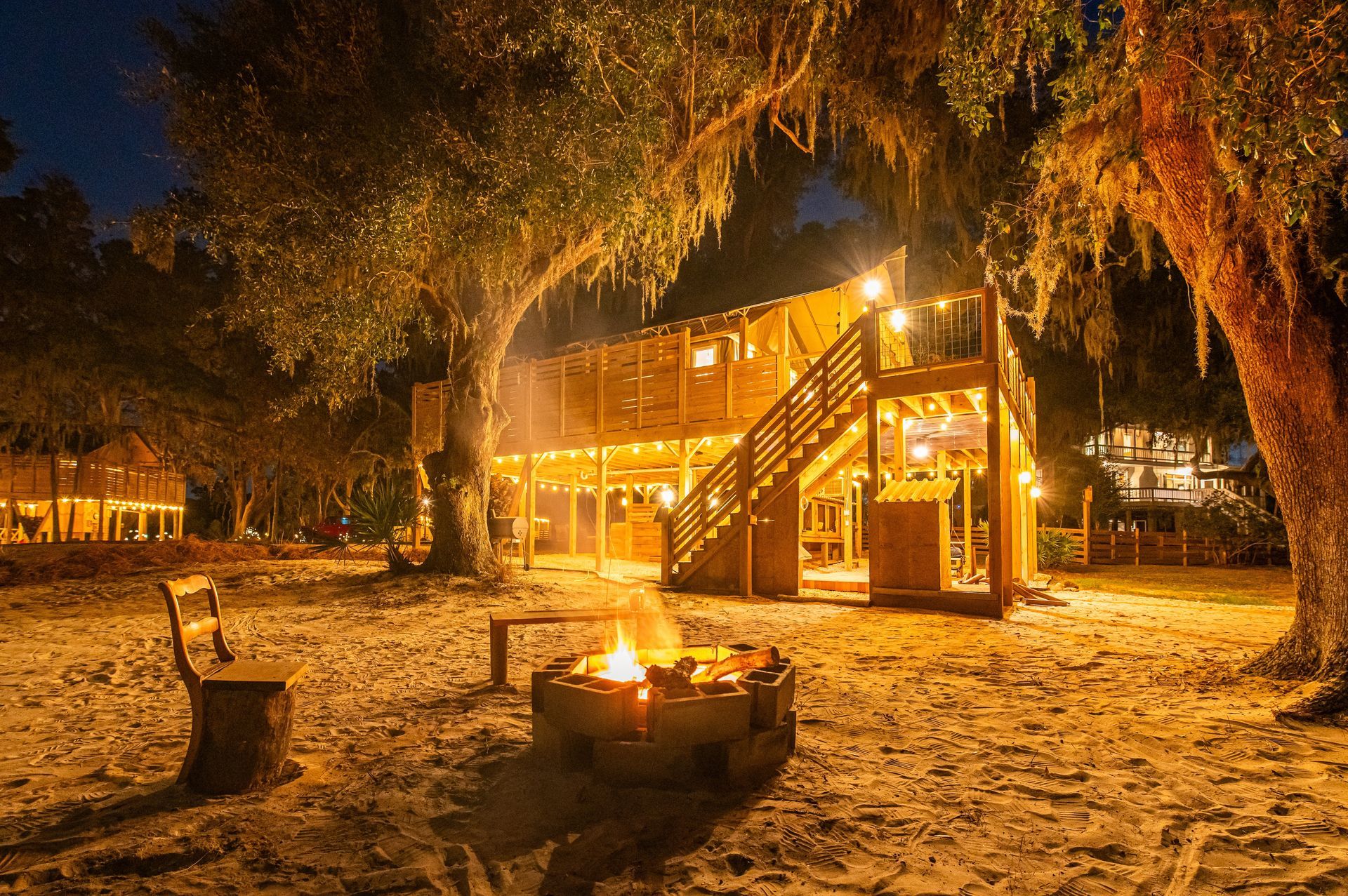 Treehouse, tent, campsite, campfire, nature, bird watching, retreat, vacation, resort, hotel, experience, family reunions