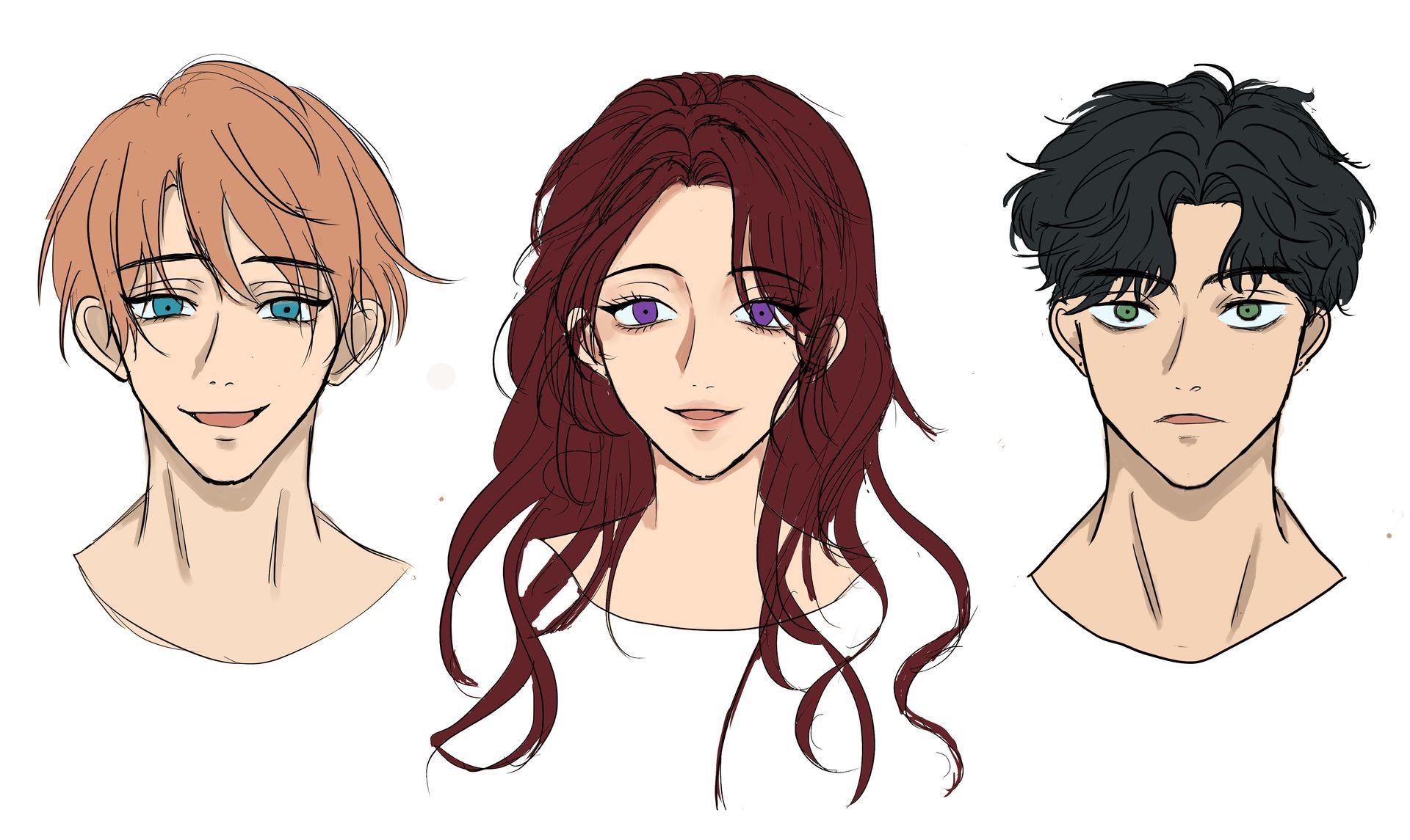 三幅圖畫,分別是一個男人、一個女人和一個長髮男孩。