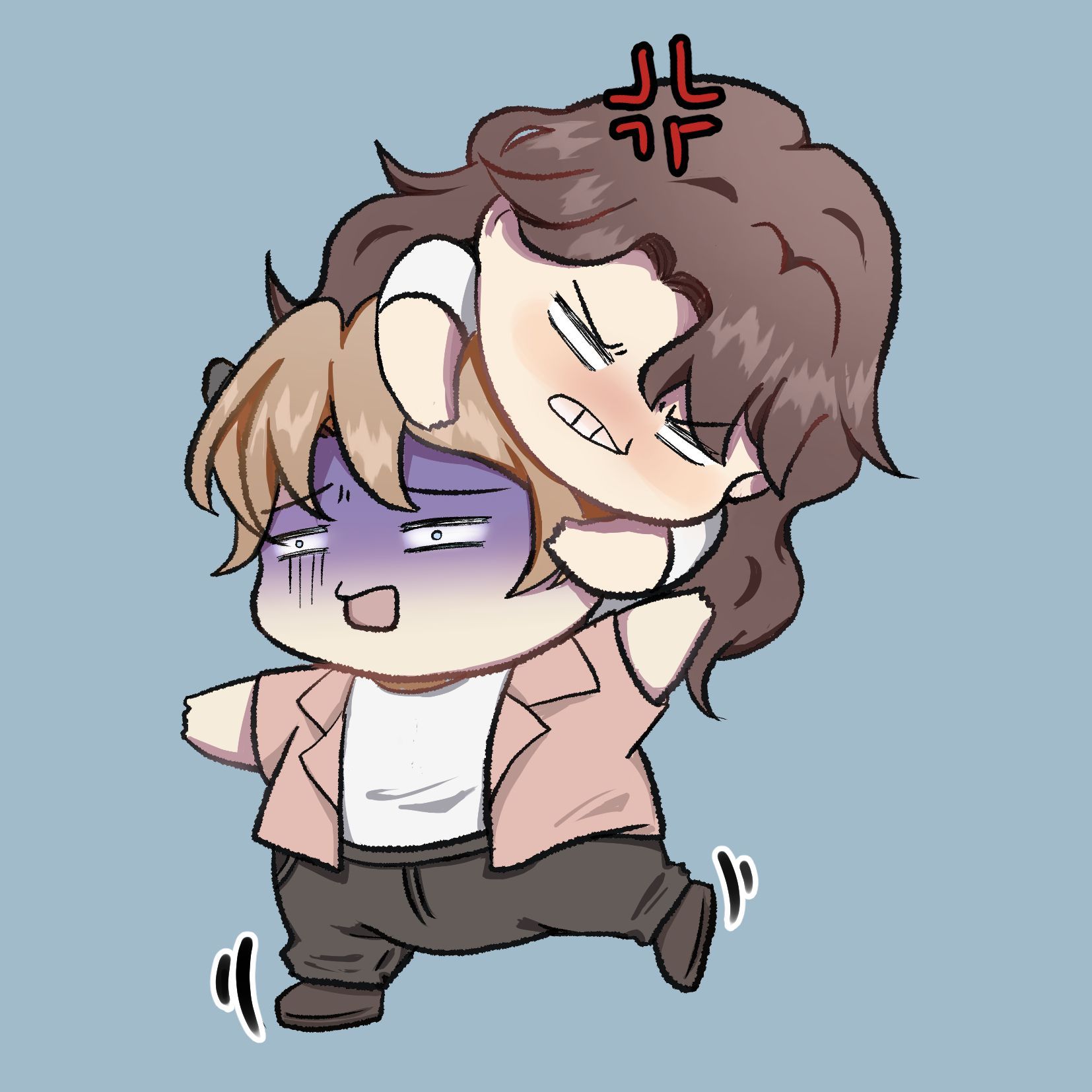 一個男人肩上扛著另一個男人的漫畫。