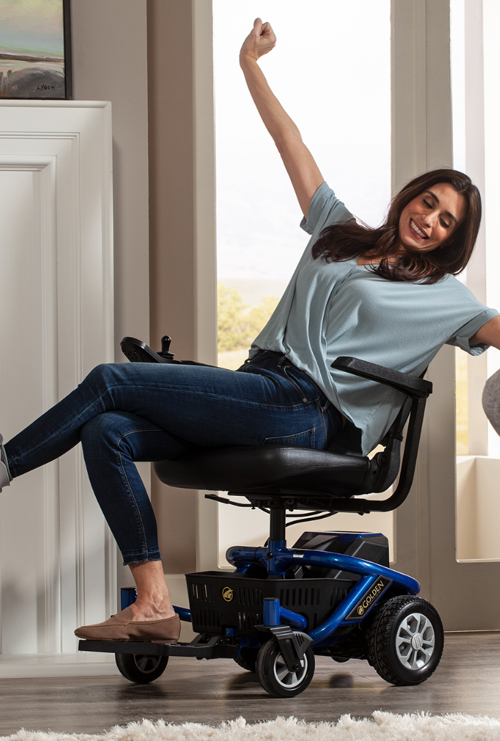 woman in a power wheelchair