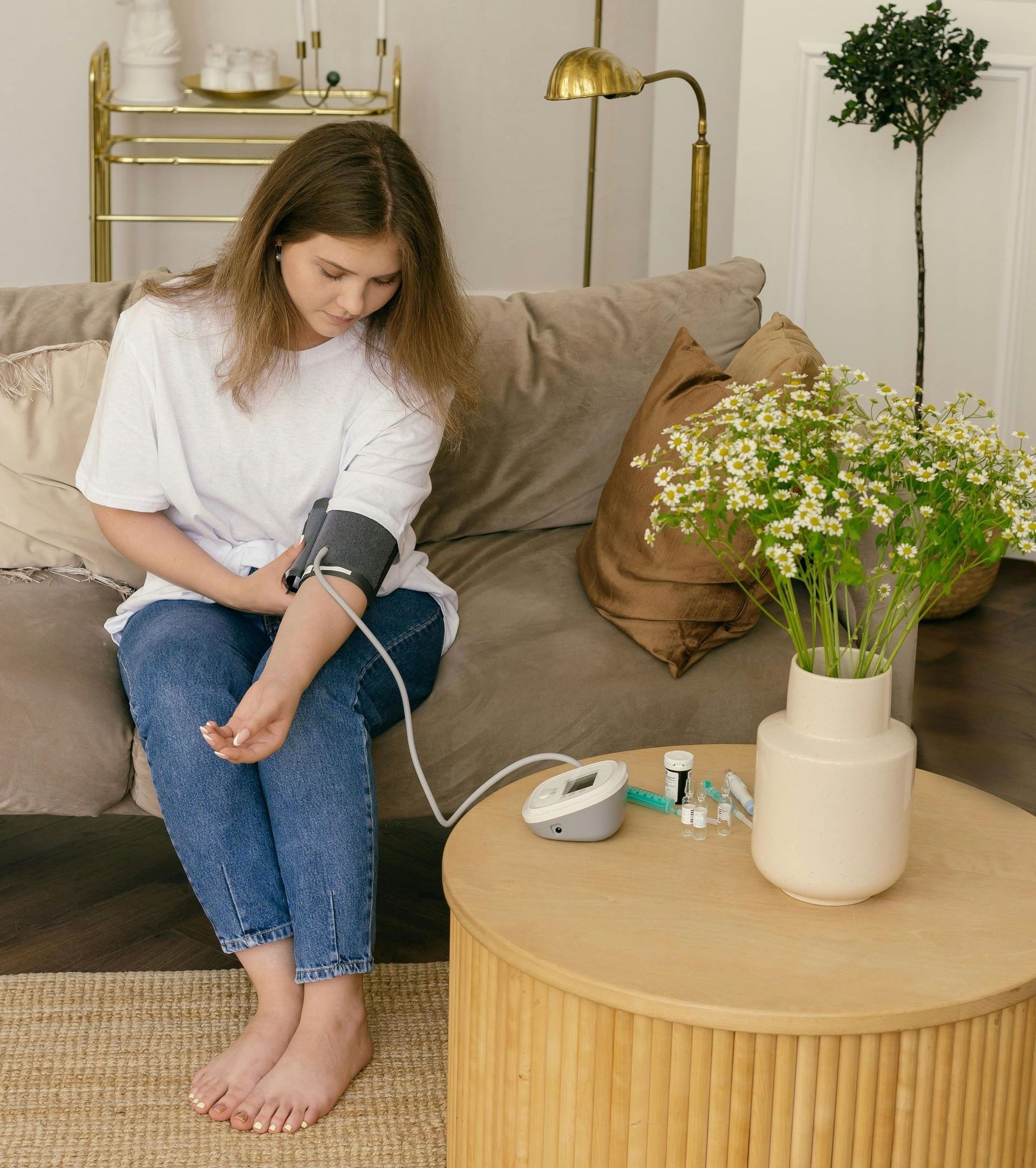 woman taking her blood pressure