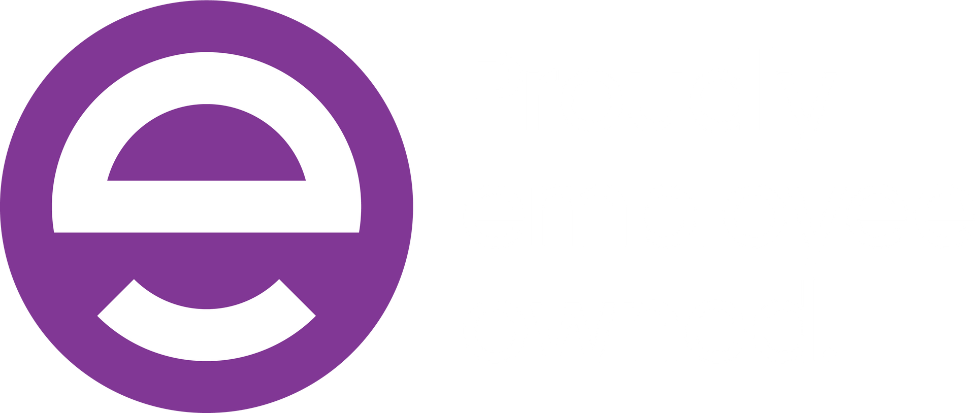 a purple circle with a white letter e inside of it