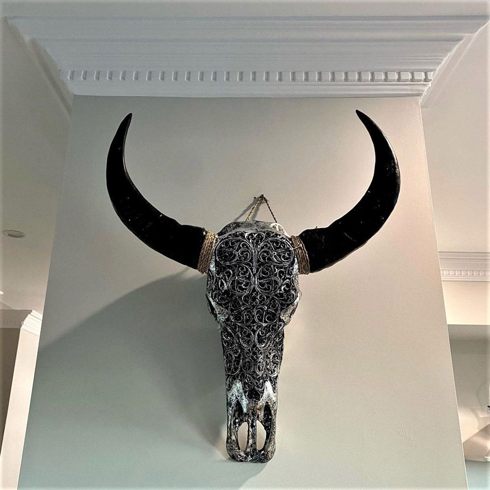 Decorative Bull hanging on the wall with Decorative Cornice — Manufacturing Cornices in Logan Village, QLD