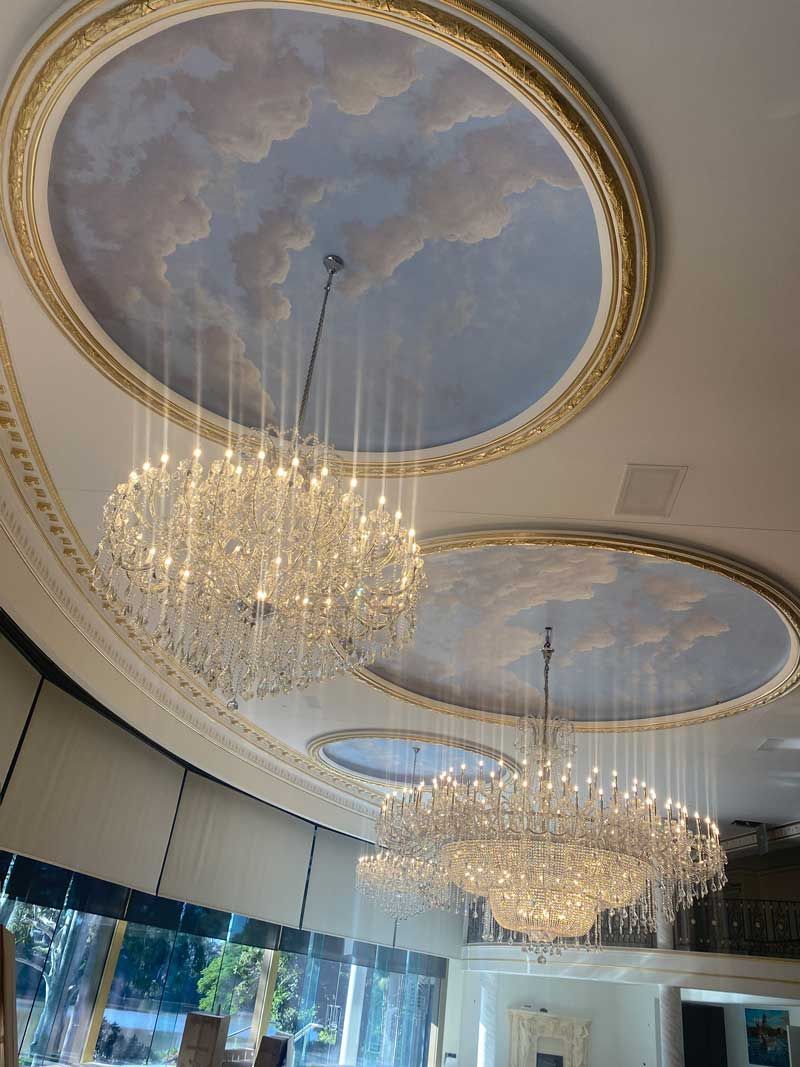 Two chandeliers at ceiling — Manufacturing Cornices in Logan Village, QLD