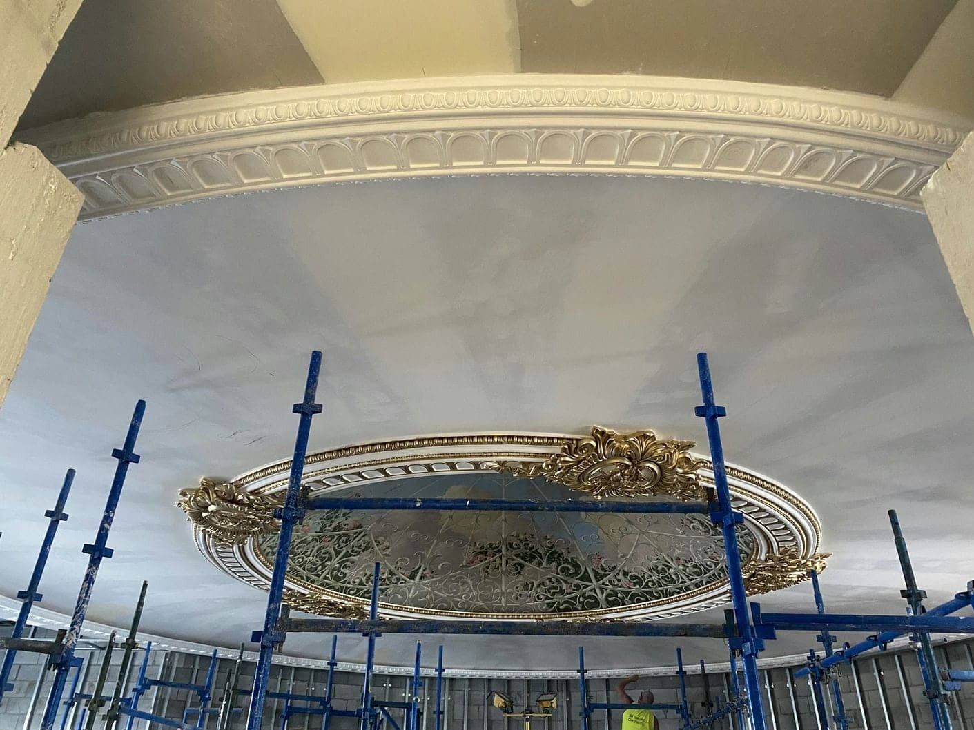Installing Medallion Dome — Custom Cornices in Logan Village, QLD