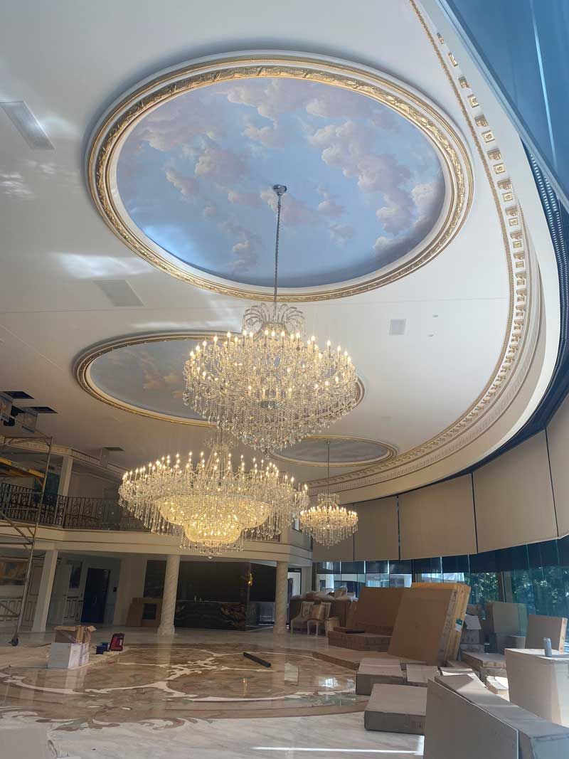 Multiple chandeliers in the ceiling — Manufacturing Cornices in Logan Village, QLD