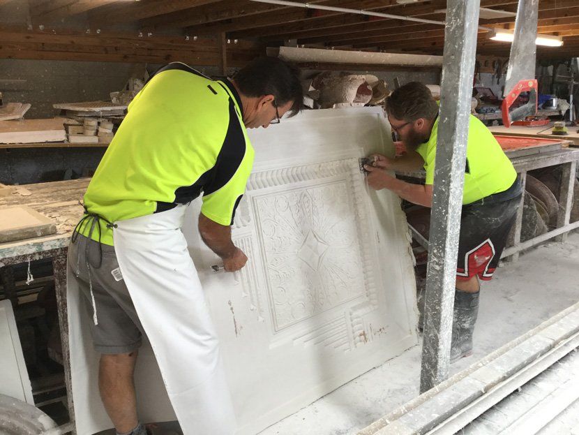 Workers Reproducing Cornice Decor — Manufacturing Cornices in Logan Village, QLD