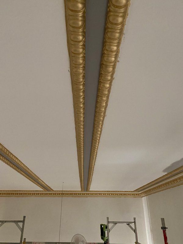 White & Golden Ceiling Rail — Custom Cornices in Logan Village, QLD