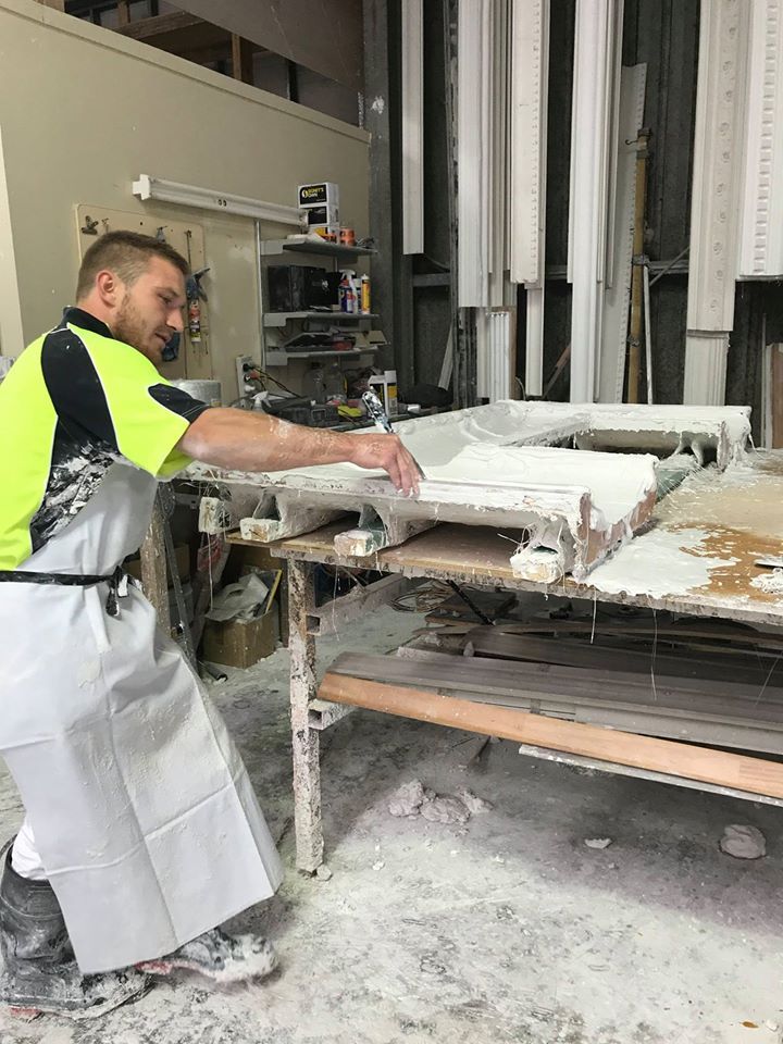 Worker Detailing the Cornice — Manufacturing Cornices in Logan Village, QLD