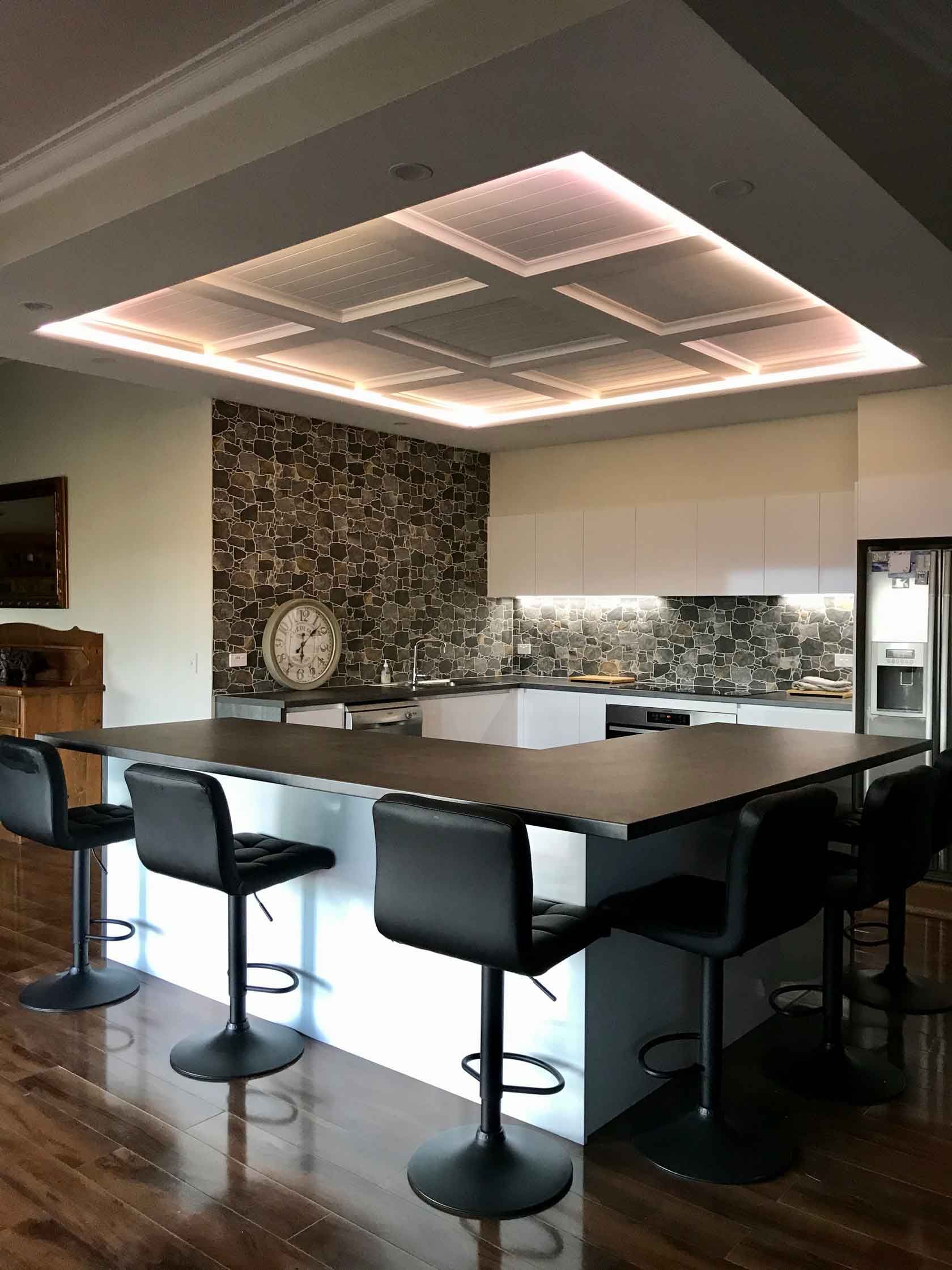 Kitchen with square lights — Manufacturing Cornices in Logan Village, QLD