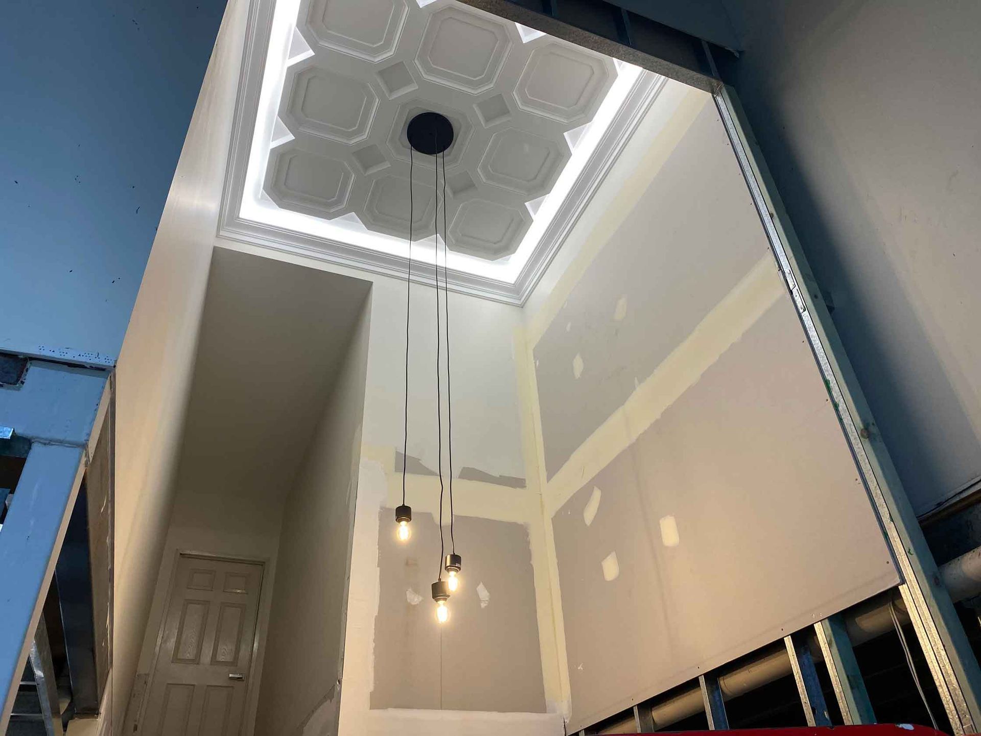 Ceiling with white lights around it — Manufacturing Cornices in Logan Village, QLD