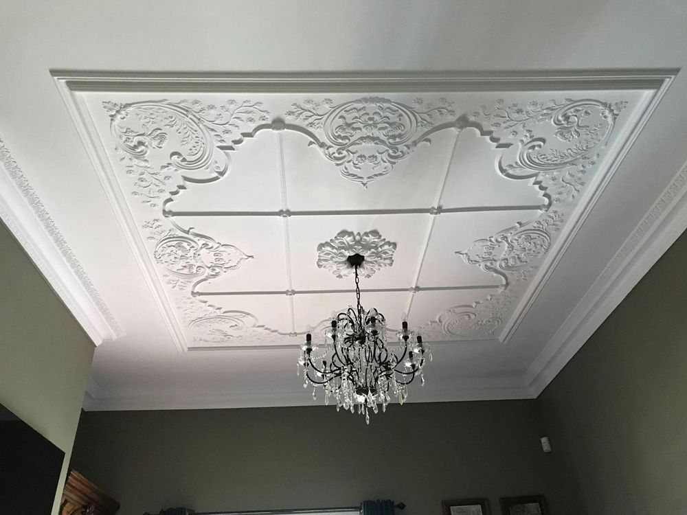 Ceiling with chandelier — Manufacturing Cornices in Logan Village, QLD