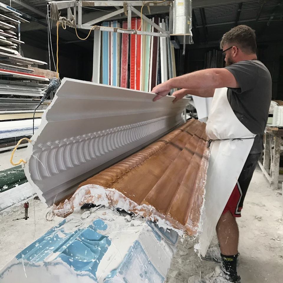 Worker making Fribrous Cornice — Manufacturing Cornices in Logan Village, QLD