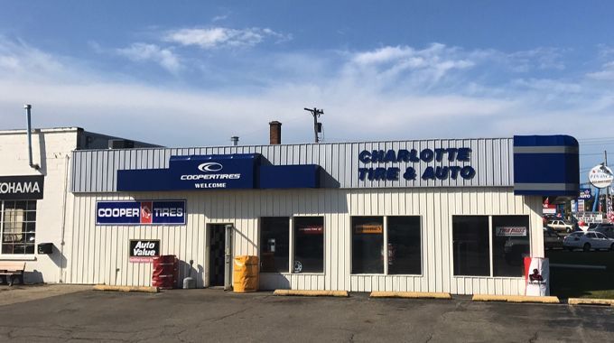 A charlotte tire and auto store is located in a small town