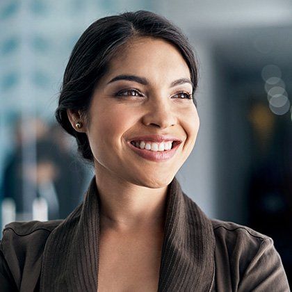 woman black hair smiling