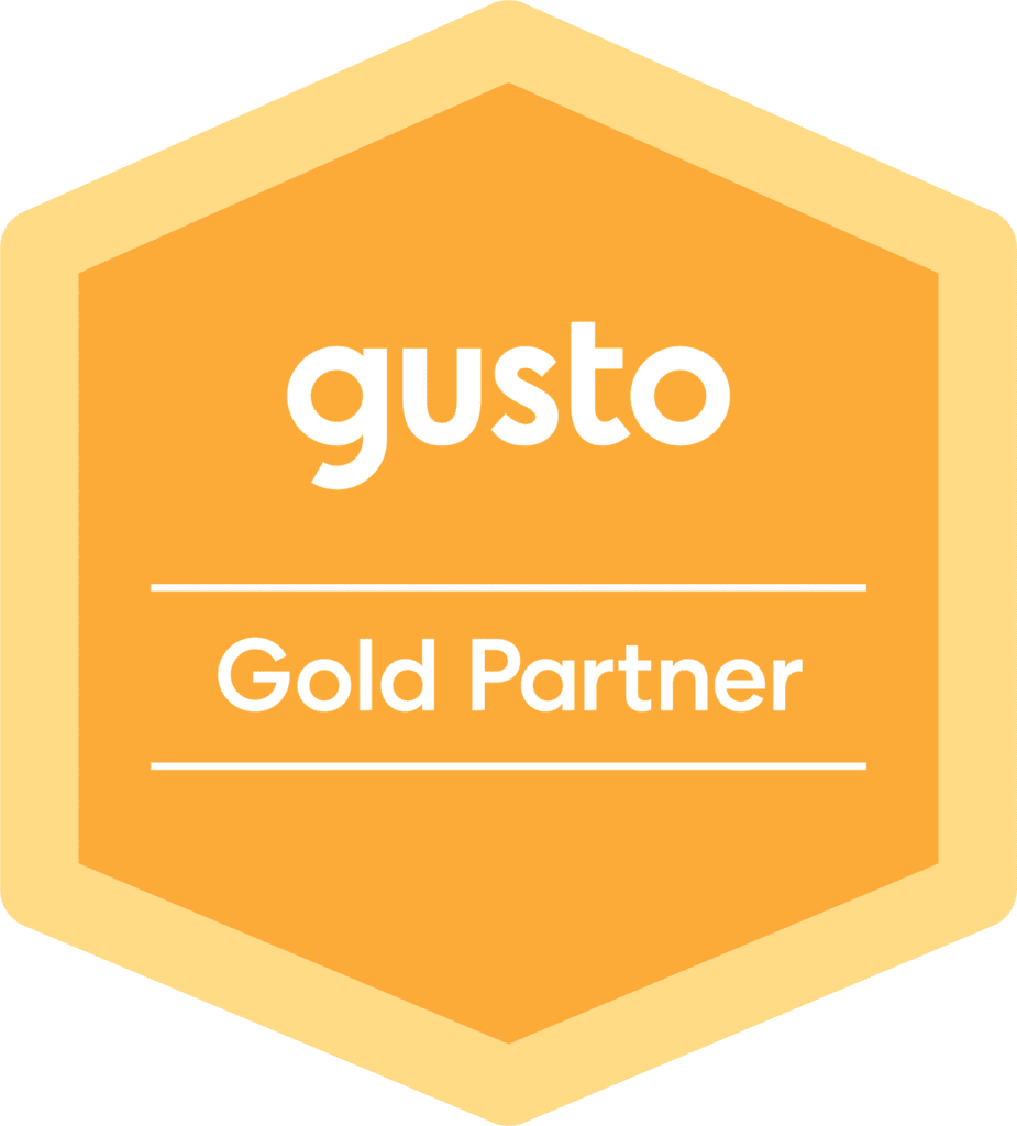 Gusto Gold Partner badge: orange hexagon with 