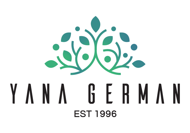 A logo for yana german with a tree and leaves