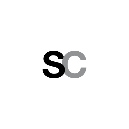 A black and gray logo with the letter s and c on a white background.