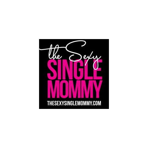 The sexy single mommy logo is pink and black on a black background.