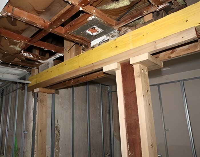 A Wooden Beam is Being Built Into a Wall — Audy Geiszler Pest Control in Bowen, QLD