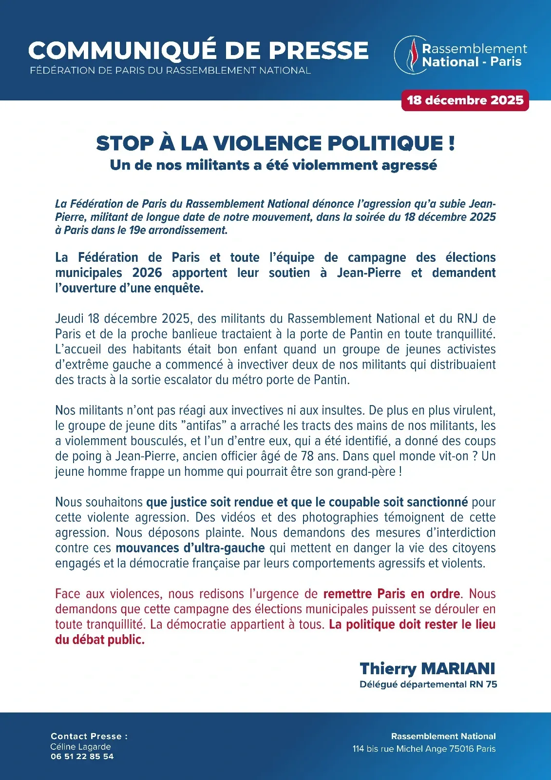 Espace Presse | Thierry Mariani | Municipales Paris 2026