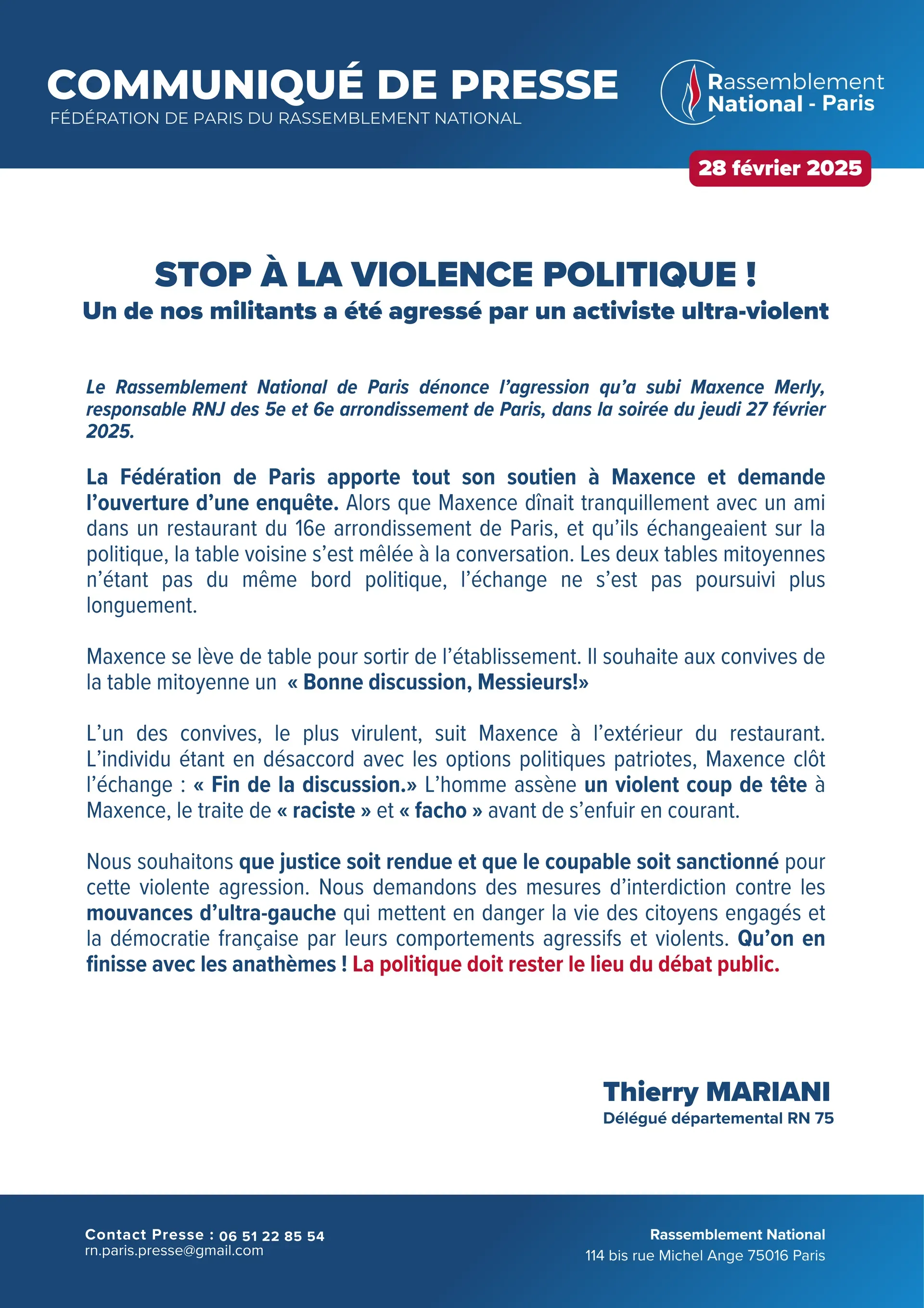 Espace Presse | Thierry Mariani | Municipales Paris 2026