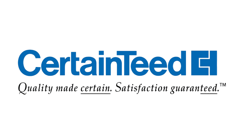 CertainTeed logo with blue text and a square design, and tagline: 