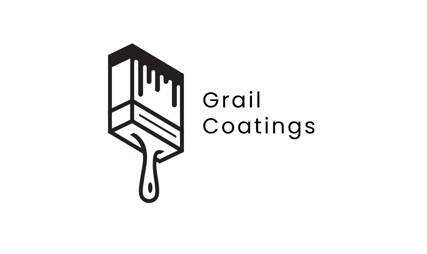 A black and white logo for grail coatings with a paint brush on a white background.